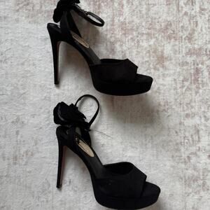 Express Black Suede Platform Heels with Rose Detail